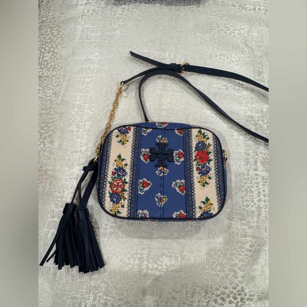 Tory Burch Blue Floral Crossbody McGraw Camera Bag
